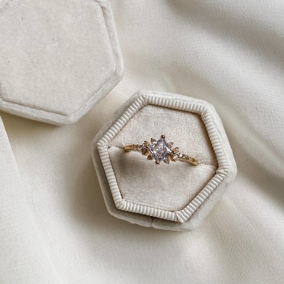 Gold 1 Carat Diamond Square Shape CZ Ring - Picture 11 of 12